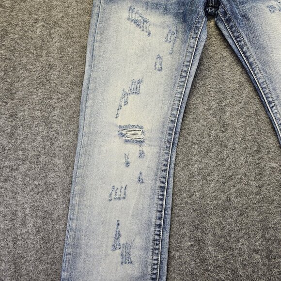 Black Premium Jeans Distressed Boot Indian Chief & Liberty Patches Mens 30x32 - Picture 3 of 15